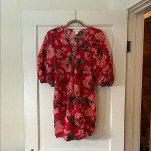 H&M Red Floral Puff Sleeve Dress